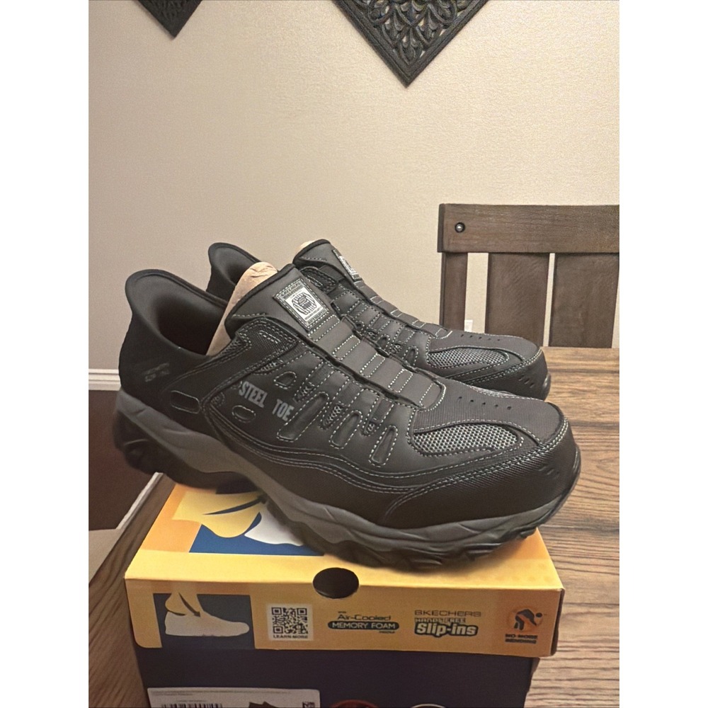 Skechers Slip Ins Work Relaxed Fit Cankton Steel Toe Work Shoes, Black, Size 12